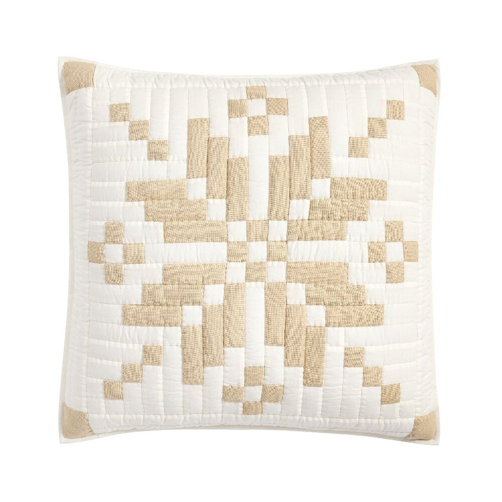 3 Pottery Barn Shimmer Snowflake Quilted EURO Pillow Sham Covers Cream White NWT